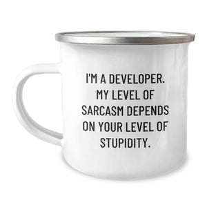 Funny Developer Gifts from Friends, Christmas Unique Gifts for Men, Camping Mug with Sarcasm Quote - Image 1