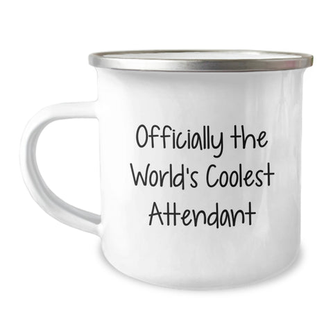 Image of Funny Attendant Gifts from Friends, Valentine's Unique Mugs for Men and Women, Camping Mug with 'Officially The World's Coolest Attendant' Quote - Image 1