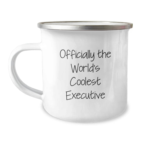 Image of Executive Gifts from Friends - 'Officially The World's Coolest Executive' Funny Camping Mug, 12 oz Capacity, Stainless Steel with Enamel Finish, Perfect for Birthday Unique Gifts - Image 1