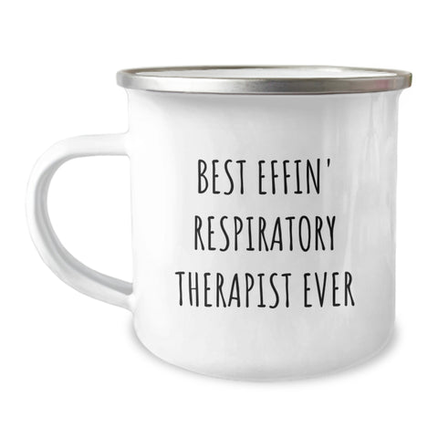 Image of Funny Gifts from Friends for Respiratory Therapist, Unique Birthday Unique Gifts, Best Effin' Respiratory Therapist Ever Engraved Camping Mug, 12 oz Stainless Steel with Enamel Finish - Image 1