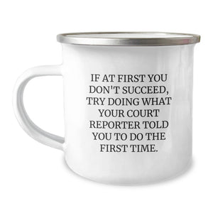 Funny Court Reporter Gifts for Him, Birthday Unique Present from Friends, Court Reporter Quote Camping Mug - 12 oz Stainless Steel - Image 1