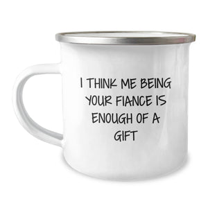 Funny Fiance Gifts for Him Camping Mug, Enamel Finish, Gifts from Men to Fiance, Perfect for Christmas - Image 1