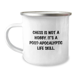 Funny Chess Gifts, Post-apocalyptic Life Skill Camping Mug for Birthday Unique Gifts, Gifts from Friends, for Chess Enthusiasts, Stainless Steel, 12 oz - Image 1