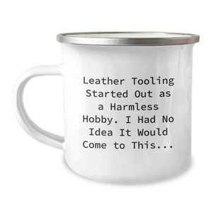 Funny Leather Tooling Gifts for Friends from Men - Unique Birthday Camping Mug - Image 1