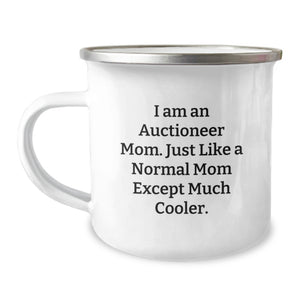 Auctioneer Mom Gifts, Funny Mom Camping Mug, Unique Mother's Day Unique Gifts from Family to Auctioneer Mom, 12 oz Stainless Steel Enamel Finish - Image 1