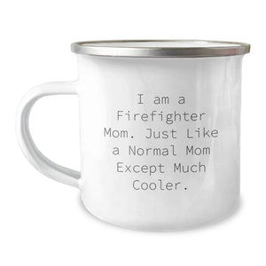 Funny Firefighter Mom Camping Mug Gifts for Birthday, Gifts from Dad to Daughter, Gifts for Firefighter Wife, Firefighter Mom Enamel Camping Mug - Image 1