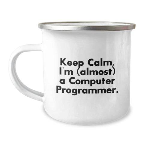Image of Funny Computer Programmer Camping Mug, Gifts from Friends for Men Dad, I'm (almost) A Computer Programmer., Father's Day Unique Gifts for Programmer - Image 1