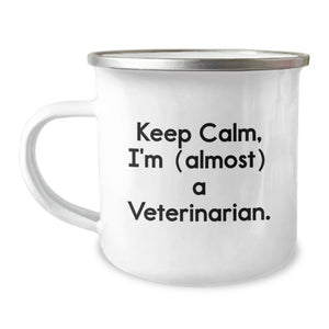 Funny Veterinarian Gifts from Friends and Family, Keep Calm I'm Almost A Veterinarian Unique Camping Mug for Graduation - Image 1