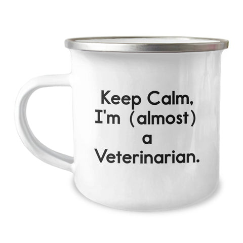 Image of Funny Veterinarian Gifts from Friends and Family, Keep Calm I'm Almost A Veterinarian Unique Camping Mug for Graduation - Image 1