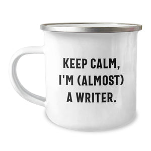Funny Writer Gifts for Him, Camping Mugs with Quirky Quote 'Keep Calm, I'm almost A Writer', Birthday Unique Gifts from Friends to Family - Image 1