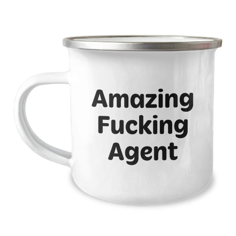 Image of Funny Agent Graduation Gifts | Gifts from Friends for Agent Camping Mug, 'Amazing F--king Agent' Quote, Stainless Steel Enamel Finish, 12 oz Capacity - Image 1