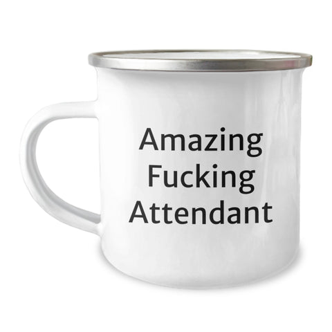 Image of Funny Attendant Gifts from Friends - 'Amazing F--king Attendant' Quote on Camping Mug for Birthday, Gifts for Attendant, Men, Women, Family - Image 1