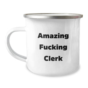 Funny Clerk Gifts: 'Amazing F--king Clerk' Camping Mug for Birthday, 12 oz Stainless Steel, Gifts from Men, Women, Friends, Coworkers, Family - Image 1