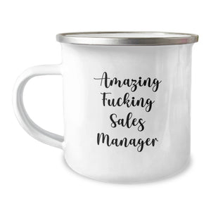 Funny Sales Manager Gifts for Graduation Unique Presents - 'Amazing F--king Sales Manager' Camping Mug, Stainless Steel with Enamel Finish - Image 1