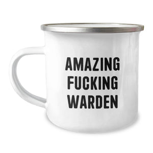 Funny Warden Gifts for Men, Funny Camping Mug, Funny Graduation Unique Gifts, Gifts from Friends, 'Amazing F--king Warden' Printed Mug, Stainless Steel - Image 1