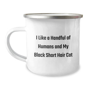 Funny Black Short Hair Cat Camping Mug Gifts for Friends and Family from Men - Image 1