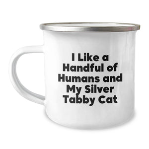 Funny Silver Tabby Cat Gifts for Men, Unique Camping Mug from Friends for Silver Tabby Cat Lovers on Graduation Day - Image 1