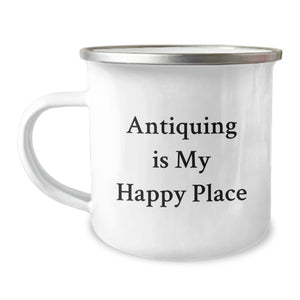 Antiquing Enthusiast Gifts from Friends, Unique Graduation Camping Mugs with Funny Quote, Antiquing Is My Happy Place, for Men and Women - Image 1