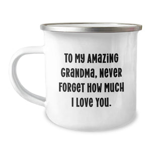 Gifts from Family to Grandma, Funny Camping Mug for Grandma, Never Forget How Much I Love You - 12 oz Stainless Steel - Image 1