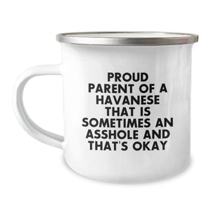 Havanese Dog Parents, This Funny Camping Mug is Gifts from Friends for Your Birthday - Proudly Owns the Title of Being an Asshole and That's Okay - Image 1