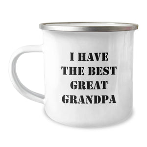 Funny Grandpa Gifts for Men - 'I Have The Best Great Grandpa' Camping Mug, 12 oz Stainless Steel Enamel Finish, Perfect Birthday Present from Friends or Family - Image 1