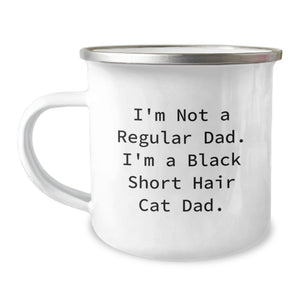 Funny Black Short Hair Cat Dad Gifts for Men from Friends and Family - 12 oz Camping Mug for Graduation - Image 1