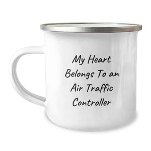 Funny Air Traffic Controller Gifts from Friends, Unique Graduation Gift for Air Traffic Controller Lovers, Camping Mug with My Heart Belongs To An Air Traffic Controller Quote - Image 1