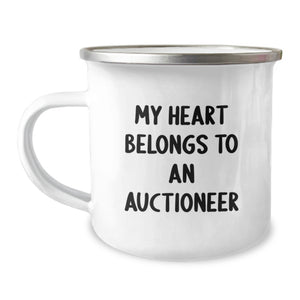 Funny Inspirational Gifts from Friends to Men - Auctioneer Birthday Unique Gifts - Camping Mug - 'My Heart Belongs To An Auctioneer' - Image 1