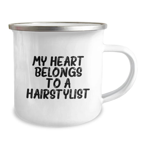 Image of Funny Hairstylist Gifts from Friends, 'My Heart Belongs To A Hairstylist' Birthday Unique Mugs for Him or Her, Camping Mug for Hairstylist Enthusiasts - Image 2