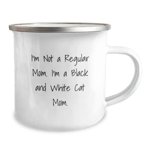 Funny Black and White Cat Mom Camping Mug Gifts from Family for Birthday