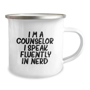 A Funny Counselor Gift for Men, Unique Christmas Unique Gifts from Friends to Counselors, Camping Mug with 'I'm A Counselor. I Speak Fluently In genius.' Quote
