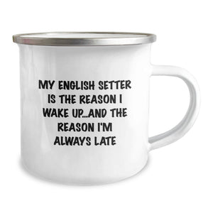 Funny English Setter Dog Lover Gifts from Friends to Family on Valentine's Camping Mug