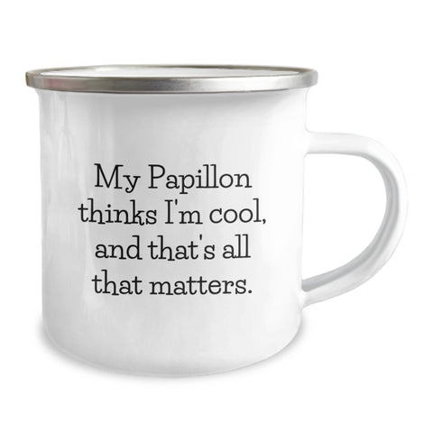 Image of Funny Papillon Dog Gifts From Men to Friends on Valentine's - My Papillon Thinks I'm Cool Camping Mug - Image 2