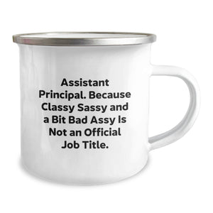 Funny Gifts from Friends for Assistant Principal Camping Mug, Classy Sassy and a Bit Fearlessy is Not Official Job Title, Christmas Unique Mug