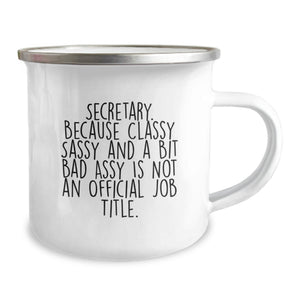 Secretary Humor Gifts from Friends - Funny Quote Camping Mug, 12 oz Stainless Steel with Enamel Finish, Birthday Unique Gifts for Secretary