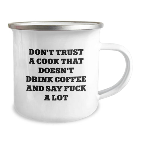 Image of Funny Cook Gifts from Men, Christmas Unique Mugs for Cooks, Camping Mug with Quote 'Don't Trust A Cook' - 12 oz Stainless Steel - Image 2