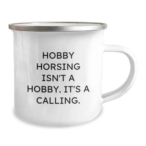 Image of Hobby Horsing Gifts for Men and Women, Funny Camping Mug, 'Hobby Horsing Isn't A Hobby. It's A Calling.' Quote, Christmas Unique Gifts from Friends to Family - Stainless Steel with Enamel Finish - Image 2
