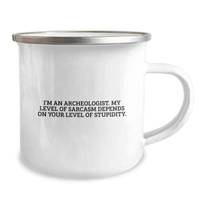 Funny Archeologist Gifts from Friends, Christmas Unique Archeologist Mug for Men - Sarcasm Level Depends on Your Level of Stupidity