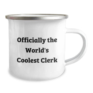 Funny Clerk Gifts for Men, Officially The World's Coolest Clerk, Valentine's Unique Camping Mug, Stainless Steel with Enamel Finish