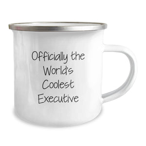 Executive Gifts from Friends - 'Officially The World's Coolest Executive' Funny Camping Mug, 12 oz Capacity, Stainless Steel with Enamel Finish, Perfect for Birthday Unique Gifts