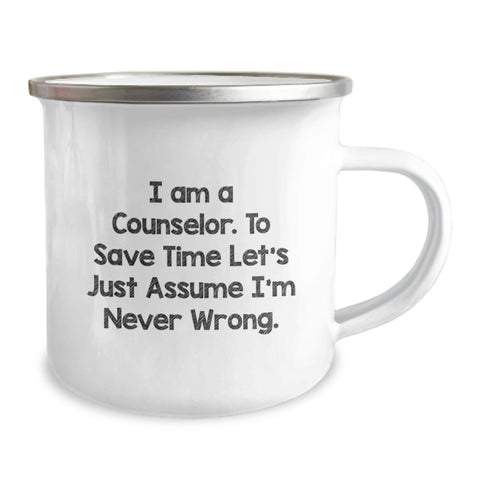Image of Funny Counselor Gifts from Friends for Valentine's - I Am A Counselor Camping Mug, 12 oz Stainless Steel Enamel Finish - Image 2