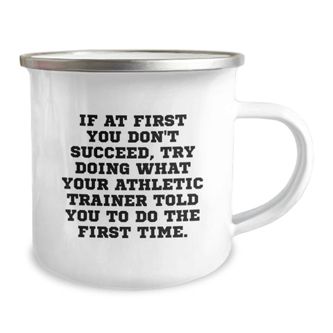 Image of Funny Athletic Trainer Gifts from Friends for Valentine's Unique Camping Mugs, Inspirational Training Quotes on Stainless Steel Enamel Finish 12 oz Capacity - Image 2
