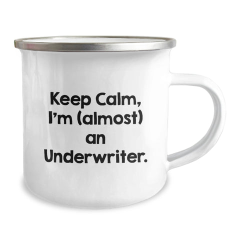 Image of Underwriter Humor Gifts: Keep Calm I'm (almost) An Underwriter, Funny Birthday Camping Mug for Coworkers, Friends, or Family - Image 2