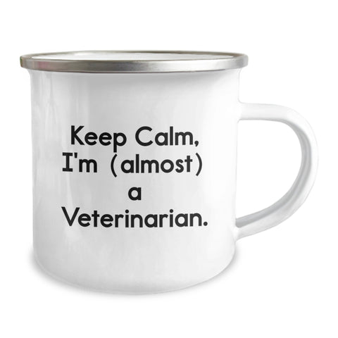 Image of Funny Veterinarian Gifts from Friends and Family, Keep Calm I'm Almost A Veterinarian Unique Camping Mug for Graduation - Image 2