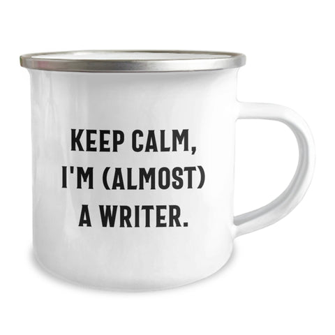 Image of Funny Writer Gifts for Him, Camping Mugs with Quirky Quote 'Keep Calm, I'm almost A Writer', Birthday Unique Gifts from Friends to Family - Image 2