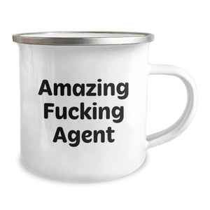 Funny Agent Graduation Gifts | Gifts from Friends for Agent Camping Mug, 'Amazing F--king Agent' Quote, Stainless Steel Enamel Finish, 12 oz Capacity