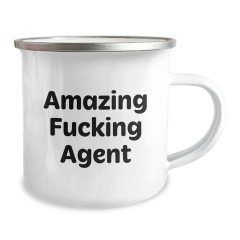 Image of Funny Agent Graduation Gifts | Gifts from Friends for Agent Camping Mug, 'Amazing F--king Agent' Quote, Stainless Steel Enamel Finish, 12 oz Capacity - Image 2
