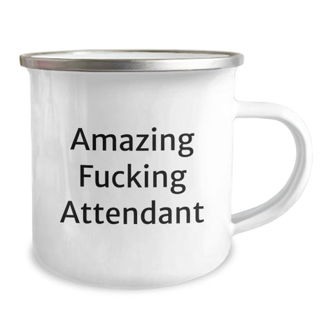 Image of Funny Attendant Gifts from Friends - 'Amazing F--king Attendant' Quote on Camping Mug for Birthday, Gifts for Attendant, Men, Women, Family - Image 2