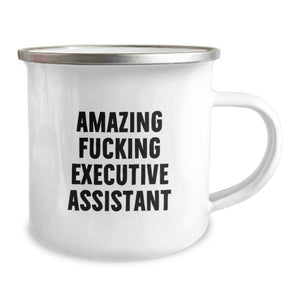 Funny Executive Assistant Gifts for Him, Camping Mug with 'Amazing F--king Executive Assistant' Quote, Unique Graduation Gift from Friends, Coworkers, or Family