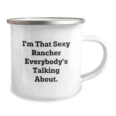 Image of Funny Rancher Gifts from Mom for Graduation Unique - Sexy Rancher Enamel Camping Mug, 12 oz, Perfect for Rancher Men - Image 2